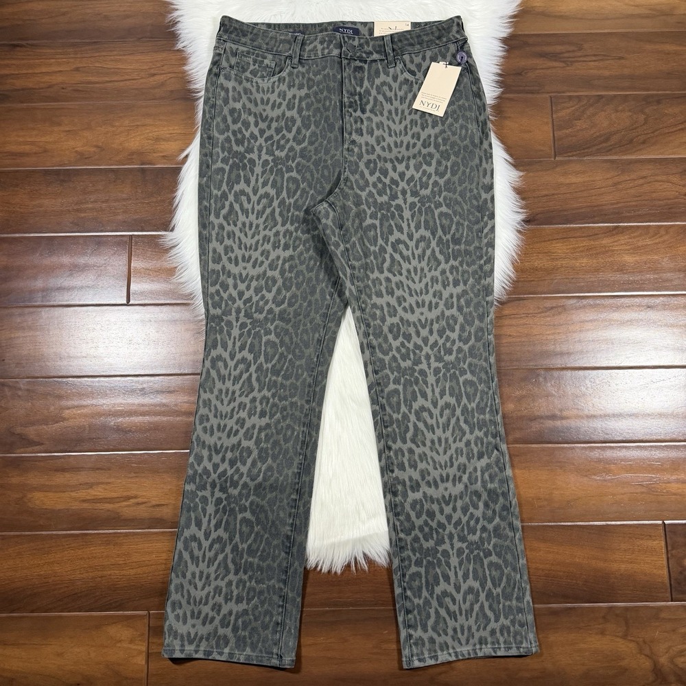 NYDJ Not Your Daughters Womens Size 14 Animal Print Marilyn Straight Denim Jeans